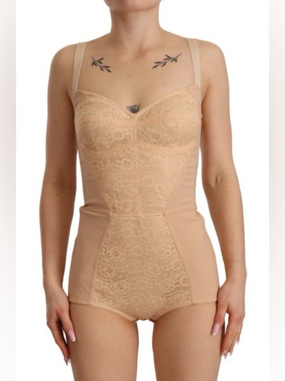Dolce & Gabbana Nude Beige Lace Shapewear Bodysuit Corset